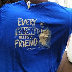 COMICAL Men's XL "Every Bush Needs A Friend" Bob Ross Royal Blue T-Shirt